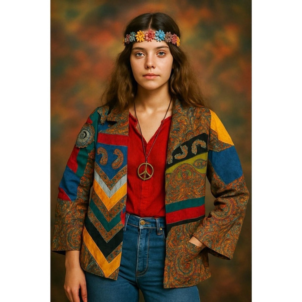 1960s 70s Psychedelic One Of A Kind Paisley Patchwork Hippie Chore BOHO Jacket M